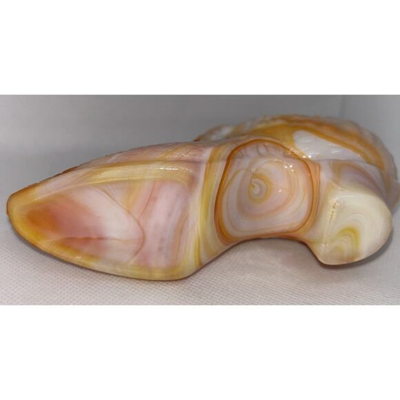 Vintage Kanawha Hand Crafted Cabbage Rose Orange Slag Glass Shoe 6" EC - Picture 13 of 14